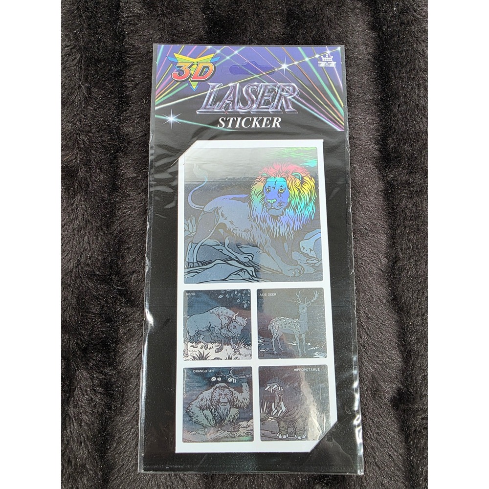 Vintage 1994 Adorn Gift 3D Laser Sticker Sheet Rainbow Holographic Lion